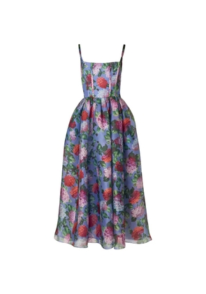 Carolina Herrera hydrangea-print organza midi dress - Blue
