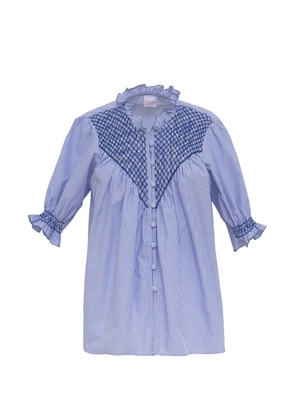 Loretta Caponi Milvia short-sleeve striped cotton blouse - Blue