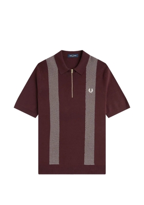 Fred Perry patterned-panel knitted polo shirt - Brown