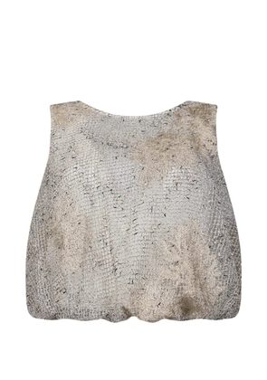 Giovanni Paris floral-embroidered mesh top - Grey