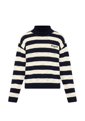 Balmain striped logo-embroidered sweater - Blue