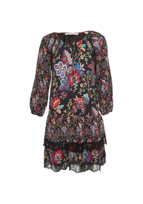 alice + olivia floral-print lace-inset dress - Black