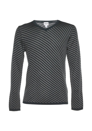 Armani Vintage diagonal striped V-neck long-sleeve top - Grey