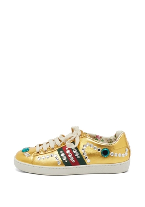 Gucci Pre-Owned Web leather sneakers - Gold