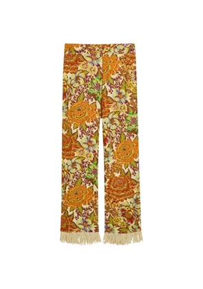 ALEMAIS Lana floral-print fringe-trimmed trousers - Neutrals