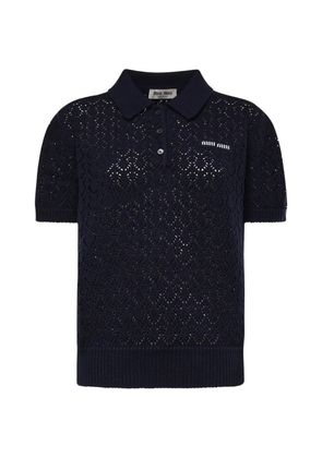 Miu Miu open-knit logo-patch polo top - Blue