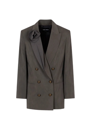 Giorgio Armani floral-applique double-breasted silk blazer - Grey