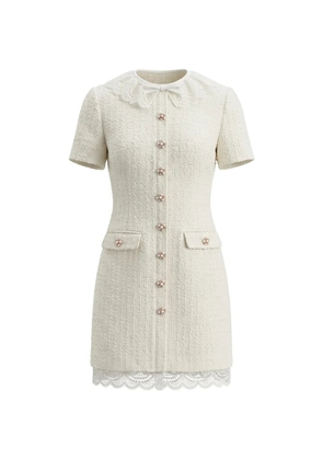 Self-Portrait lace-trimmed bouclé mini dress - Neutrals