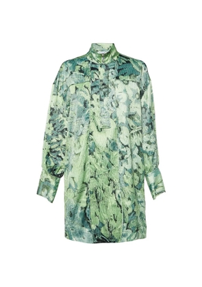 GANNI abstract floral-print satin dress - Green