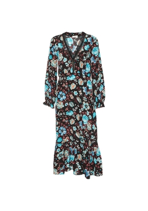 SANDRO floral-print ruffled midi dress - Black