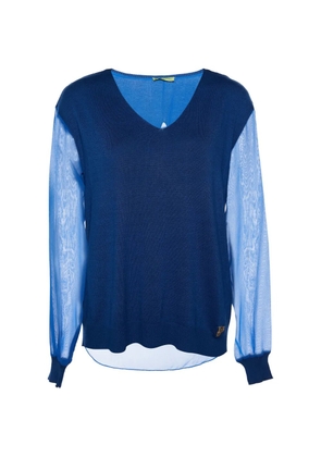 Versace Pre-Owned chiffon-paneled V-neck sweater - Blue