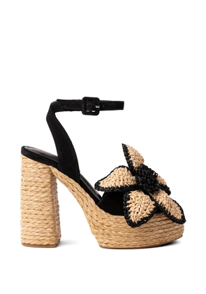 Paloma Barceló Tracy floral-appliqué raffia-sole sandals - Black
