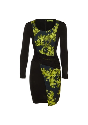 Versace Jeans Couture Baroque-print ruched-detail mini dress - Black