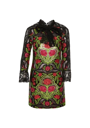 Gucci Pre-Owned floral-jacquard lace-trim mini dress - Black