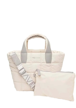 VeeCollective small Porter quilted logo-strap tote bag - Neutrals