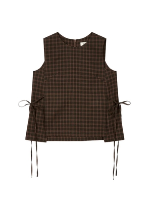 TOMBOY check-pattern side-tie sleeveless blouse - Brown