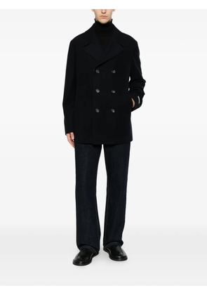 Canali logo-patch double-breasted peacoat - Blue