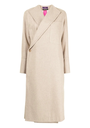 Y's asymmetric front wool coat - Brown