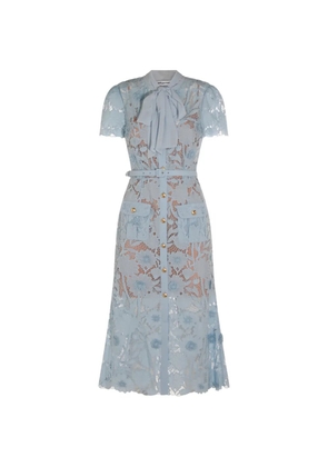 Self-Portrait belted floral-lace midi dress - Blue