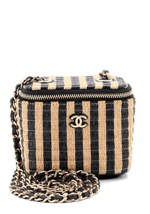 CHANEL Pre-Owned Classic Vanity Case with Chain Striped Raffia and Jute Mini crossbody bag - Black