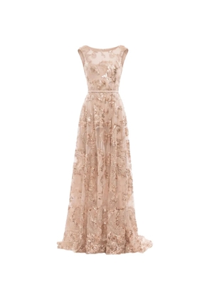 Saiid Kobeisy sequin-embellished embroidered tulle maxi gown - Neutrals