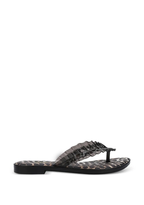 Melissa x Ganni leopard-print ruffled flip flops - Black