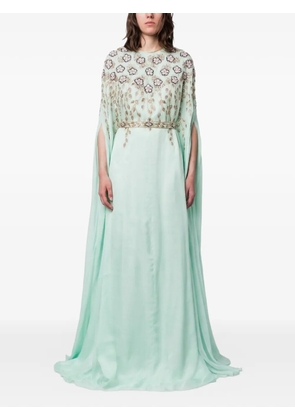 Dina Melwani crystal-embroidered cape-sleeve gown - Green