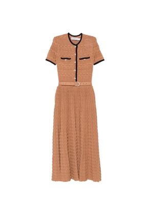 Self-Portrait belted crochet-knit midi dress - Brown