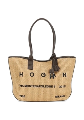 Hogan small logo-print woven tote bag - Neutrals