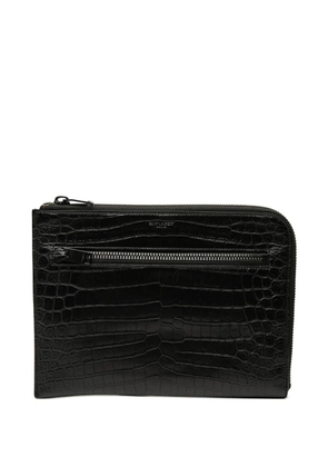 Saint Laurent Pre-Owned 2017 Croc Embossed Leather clutch bag - Black