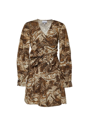 GANNI abstract-print wrap dress - Brown