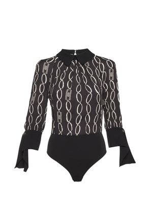 Elisabetta Franchi chain-print long-sleeve bodysuit - Black