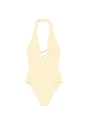 Hunza G Adriana bead-embellished crinkle-effect swimsuit - Yellow