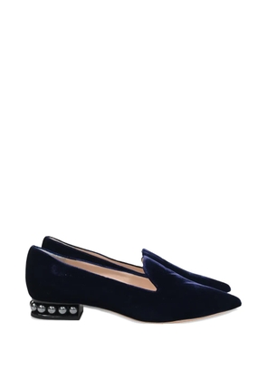 Nicholas Kirkwood faux pearl-embellished velvet loafers - Blue