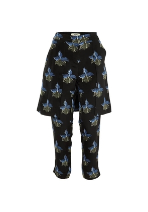 Fendi Pre-Owned floral-print silk-overlay trousers - Black