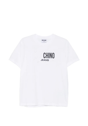 MOSCHINO JEANS logo-detail broderie-anglaise T-shirt - White