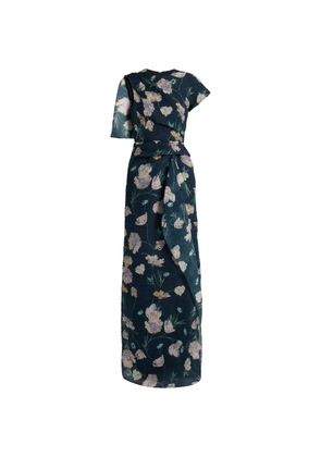ERDEM floral-print asymmetric gown - Blue