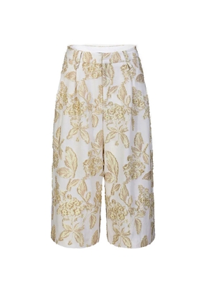 Shanghai Tang floral-jacquard cropped trousers - White