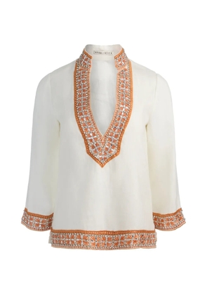 alice + olivia Eleonora embellished linen tunic top - Neutrals
