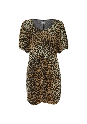 GANNI animal-print ruched mini dress - Neutrals