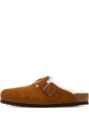 Birkenstock Boston Shearling buckled mules - Brown