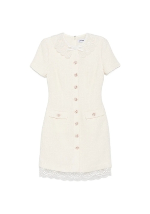Self-Portrait lace-trimmed bouclé mini dress - Neutrals