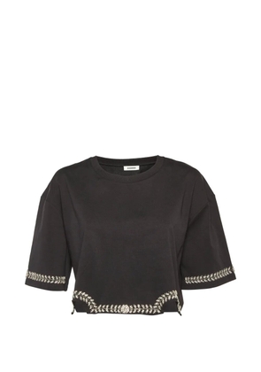 SANDRO Larry rhinestone-embellished cropped cotton T-shirt - Black