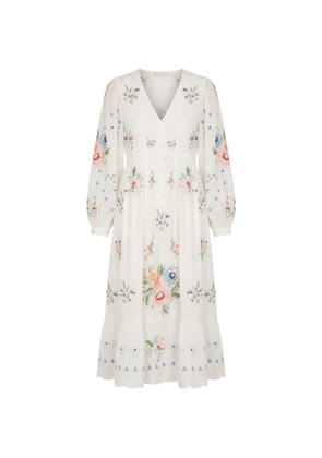 Sea Serafina floral-embroidered ruffled midi dress - White