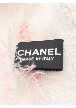 CHANEL Pre-Owned 1986-1988 text-print fringed scarf - White