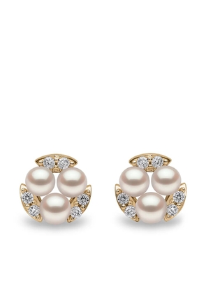 Yoko London 18kt yellow gold Sleek Akoya pearl diamond stud earrings