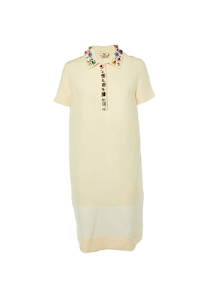 Fendi Pre-Owned 1980's embellished leather-trim dress - Yellow