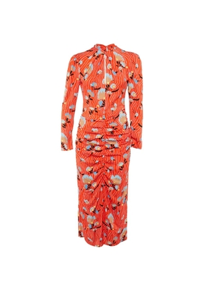Self-Portrait botanical-print ruched dress - Orange