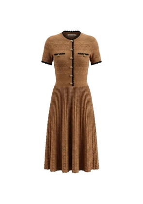 Self-Portrait pointelle-knit scalloped-trim midi dress - Brown