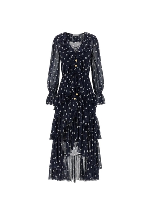 Self-Portrait polka-dot ruffled asymmetric dress - Blue